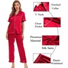 image:imageSWOMOG Women Satin Pajamas Set Short Sleeve Top amp Pants Sleepwear Silky Button Down Nightwear 2pcs Loungewear Pjs SetRed