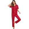 image:imageSWOMOG Women Satin Pajamas Set Short Sleeve Top amp Pants Sleepwear Silky Button Down Nightwear 2pcs Loungewear Pjs SetRed