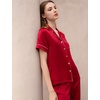 image:imageSWOMOG Women Satin Pajamas Set Short Sleeve Top amp Pants Sleepwear Silky Button Down Nightwear 2pcs Loungewear Pjs SetRed