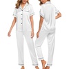 image:imageSWOMOG Women Satin Pajamas Set Short Sleeve Top amp Pants Sleepwear Silky Button Down Nightwear 2pcs Loungewear Pjs SetWhite