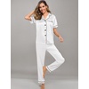 image:imageSWOMOG Women Satin Pajamas Set Short Sleeve Top amp Pants Sleepwear Silky Button Down Nightwear 2pcs Loungewear Pjs SetWhite
