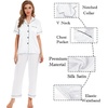 image:imageSWOMOG Women Satin Pajamas Set Short Sleeve Top amp Pants Sleepwear Silky Button Down Nightwear 2pcs Loungewear Pjs SetWhite