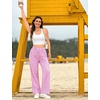 image:imageSWOMOG Womens 100 Cotton Pajama Pants Lightweight Gingham Lounge Bottoms Casual Wide Leg PJ Pants with PocketsPink White Stripes