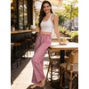 image:imageSWOMOG Womens 100 Cotton Pajama Pants Lightweight Gingham Lounge Bottoms Casual Wide Leg PJ Pants with PocketsRed White Plaid