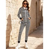 image:imageSWOMOG Womens Pajamas Jumpsuits Zipup Hoodie Union Jumpsuit Romper Long Sleeve Sexy Onesie Bodysuits One Piece SleepwearBlack and White Striped