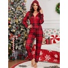 image:imageSWOMOG Womens Pajamas Jumpsuits Zipup Hoodie Union Jumpsuit Romper Long Sleeve Sexy Onesie Bodysuits One Piece SleepwearRed Black Grid