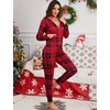 image:imageSWOMOG Womens Pajamas Jumpsuits Zipup Hoodie Union Jumpsuit Romper Long Sleeve Sexy Onesie Bodysuits One Piece SleepwearRed Black Grid