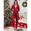 image:imageSWOMOG Womens Pajamas Jumpsuits Zipup Hoodie Union Jumpsuit Romper Long Sleeve Sexy Onesie Bodysuits One Piece SleepwearRed Black Grid