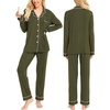 image:imageSWOMOG Womens Pajamas Set Long Sleeve Sleepwear Button Down Nightwear Soft Cotton Pj Lounge SetsArmy Green