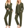image:imageSWOMOG Womens Pajamas Set Long Sleeve Sleepwear Button Down Nightwear Soft Cotton Pj Lounge SetsArmy Green