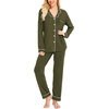image:imageSWOMOG Womens Pajamas Set Long Sleeve Sleepwear Button Down Nightwear Soft Cotton Pj Lounge SetsArmy Green