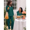 image:imageSWOMOG Womens Pajamas Set Long Sleeve Sleepwear Button Down Nightwear Soft Cotton Pj Lounge SetsBlack Green