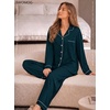 image:imageSWOMOG Womens Pajamas Set Long Sleeve Sleepwear Button Down Nightwear Soft Cotton Pj Lounge SetsBlack Green
