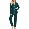 image:imageSWOMOG Womens Pajamas Set Long Sleeve Sleepwear Button Down Nightwear Soft Cotton Pj Lounge SetsBlack Green
