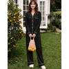 image:imageSWOMOG Womens Pajamas Set Long Sleeve Sleepwear Button Down Nightwear Soft Cotton Pj Lounge SetsBlack Grey