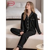 image:imageSWOMOG Womens Pajamas Set Long Sleeve Sleepwear Button Down Nightwear Soft Cotton Pj Lounge SetsBlack Grey
