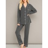 image:imageSWOMOG Womens Pajamas Set Long Sleeve Sleepwear Button Down Nightwear Soft Cotton Pj Lounge SetsDeep Grey