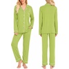 image:imageSWOMOG Womens Pajamas Set Long Sleeve Sleepwear Button Down Nightwear Soft Cotton Pj Lounge SetsGrass Green