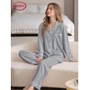 image:imageSWOMOG Womens Pajamas Set Long Sleeve Sleepwear Button Down Nightwear Soft Cotton Pj Lounge SetsGrey