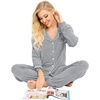 image:imageSWOMOG Womens Pajamas Set Long Sleeve Sleepwear Button Down Nightwear Soft Cotton Pj Lounge SetsGrey