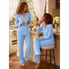 image:imageSWOMOG Womens Pajamas Set Long Sleeve Sleepwear Button Down Nightwear Soft Cotton Pj Lounge SetsLight Blue