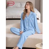 image:imageSWOMOG Womens Pajamas Set Long Sleeve Sleepwear Button Down Nightwear Soft Cotton Pj Lounge SetsLight Blue