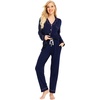 image:imageSWOMOG Womens Pajamas Set Long Sleeve Sleepwear Button Down Nightwear Soft Cotton Pj Lounge SetsNavy Blue