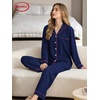 image:imageSWOMOG Womens Pajamas Set Long Sleeve Sleepwear Button Down Nightwear Soft Cotton Pj Lounge SetsNavy Blue