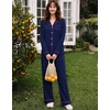 image:imageSWOMOG Womens Pajamas Set Long Sleeve Sleepwear Button Down Nightwear Soft Cotton Pj Lounge SetsNavy Blue