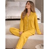 image:imageSWOMOG Womens Pajamas Set Long Sleeve Sleepwear Button Down Nightwear Soft Cotton Pj Lounge SetsPale Yellow