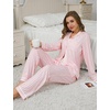 image:imageSWOMOG Womens Pajamas Set Long Sleeve Sleepwear Button Down Nightwear Soft Cotton Pj Lounge SetsPink Strip