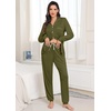 image:imageSWOMOG Womens Pajamas Set Long Sleeve Sleepwear Button Down Nightwear Soft Joggers PJs Sets with Pockets Lounge SetsArmy Green