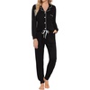 image:imageSWOMOG Womens Pajamas Set Long Sleeve Sleepwear Button Down Nightwear Soft Joggers PJs Sets with Pockets Lounge SetsBlack