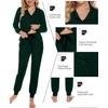 image:imageSWOMOG Womens Pajamas Set Long Sleeve Sleepwear Button Down Nightwear Soft Joggers PJs Sets with Pockets Lounge SetsGreen