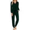 image:imageSWOMOG Womens Pajamas Set Long Sleeve Sleepwear Button Down Nightwear Soft Joggers PJs Sets with Pockets Lounge SetsGreen