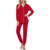 image:imageSWOMOG Womens Pajamas Set Long Sleeve Sleepwear Button Down Nightwear Soft Joggers PJs Sets with Pockets Lounge SetsRed