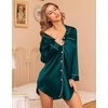 image:imageSWOMOG Womens Satin Sleep Shirt Long Sleeve Sleepwear Silk Nightshirt Button Down Pajama TopDeep Green