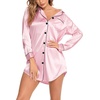 image:imageSWOMOG Womens Satin Sleep Shirt Long Sleeve Sleepwear Silk Nightshirt Button Down Pajama TopGpink