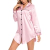 image:imageSWOMOG Womens Satin Sleep Shirt Long Sleeve Sleepwear Silk Nightshirt Button Down Pajama TopGpink