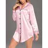 image:imageSWOMOG Womens Satin Sleep Shirt Long Sleeve Sleepwear Silk Nightshirt Button Down Pajama TopGpink