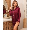 image:imageSWOMOG Womens Satin Sleep Shirt Long Sleeve Sleepwear Silk Nightshirt Button Down Pajama TopGwine Red