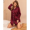 image:imageSWOMOG Womens Satin Sleep Shirt Long Sleeve Sleepwear Silk Nightshirt Button Down Pajama TopGwine Red
