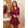 image:imageSWOMOG Womens Satin Sleep Shirt Long Sleeve Sleepwear Silk Nightshirt Button Down Pajama TopGwine Red