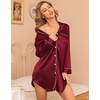 image:imageSWOMOG Womens Satin Sleep Shirt Long Sleeve Sleepwear Silk Nightshirt Button Down Pajama TopGwine Red
