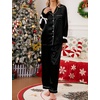 image:imageSWOMOG Womens Silk Satin Pajamas Set Long Sleeve Button Down Sleepwear 2 Piece Lounge Set Pj Set XS3XLBlack With Bow Tie