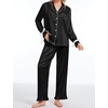image:imageSWOMOG Womens Silk Satin Pajamas Set Long Sleeve Button Down Sleepwear 2 Piece Lounge Set Pj Set XS3XLBlack With Bow Tie