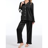 image:imageSWOMOG Womens Silk Satin Pajamas Set Long Sleeve Button Down Sleepwear 2 Piece Lounge Set Pj Set XS3XLBlack With Bow Tie
