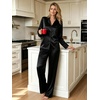 image:imageSWOMOG Womens Silk Satin Pajamas Set Long Sleeve Button Down Sleepwear 2 Piece Lounge Set Pj Set XS3XLBlacka