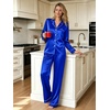 image:imageSWOMOG Womens Silk Satin Pajamas Set Long Sleeve Button Down Sleepwear 2 Piece Lounge Set Pj Set XS3XLBlue