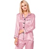 image:imageSWOMOG Womens Silk Satin Pajamas Set Long Sleeve Button Down Sleepwear 2 Piece Lounge Set Pj Set XS3XLCarnation Pink